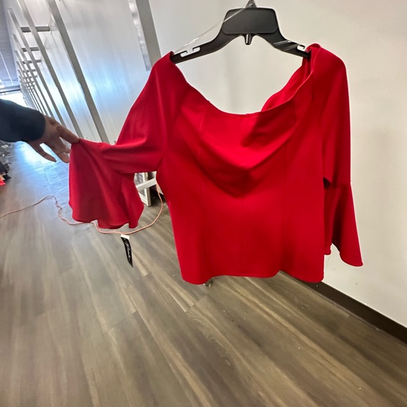 Red Ruffle Sleeve Top - Picture 3 of 4